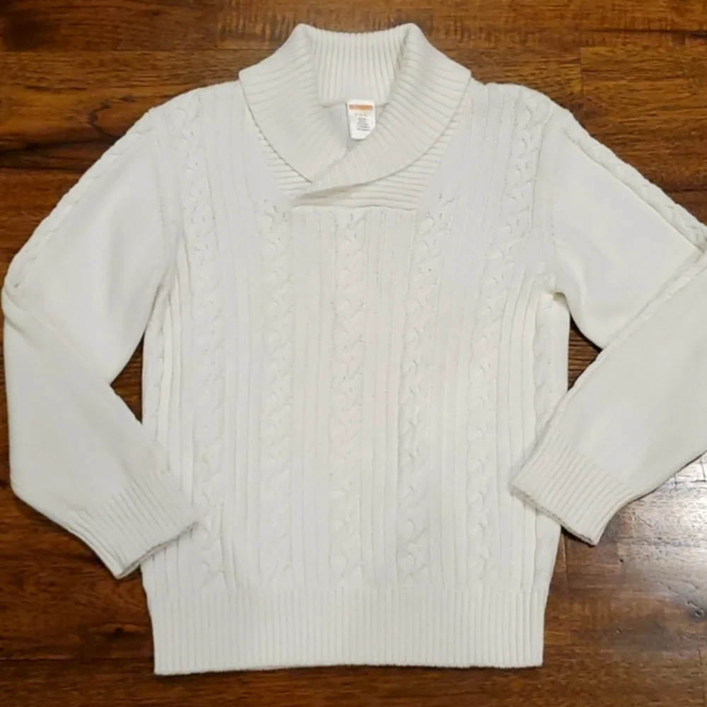 Girls Gymboree white cable knit collared sweater size S(5/6)